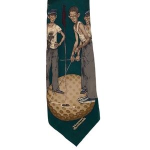 Norman Rockwell golf theme silk necktie